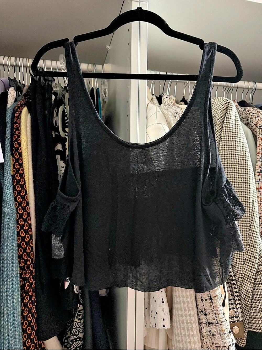 Free People Ruffle Tank Top in Black Size Large NWT